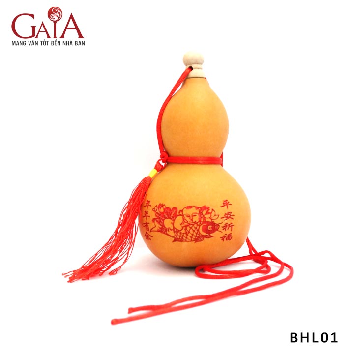 Trái bầu hồ lô tự nhiên phong thuỷ còn hạt bên trong 12 x 7.5cm (hoạ tiết giao ngẫu nhiên)